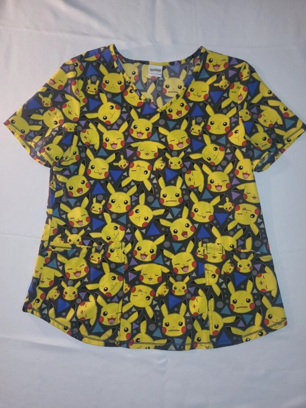 Pokémon Pikachu Women’s Medical Scrub Top Size Medium Nurse Uniform Shirt